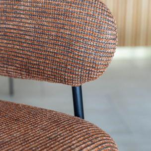 Lot de 2 fauteuils de table en tissu terracotta et pieds en métal noir EROS