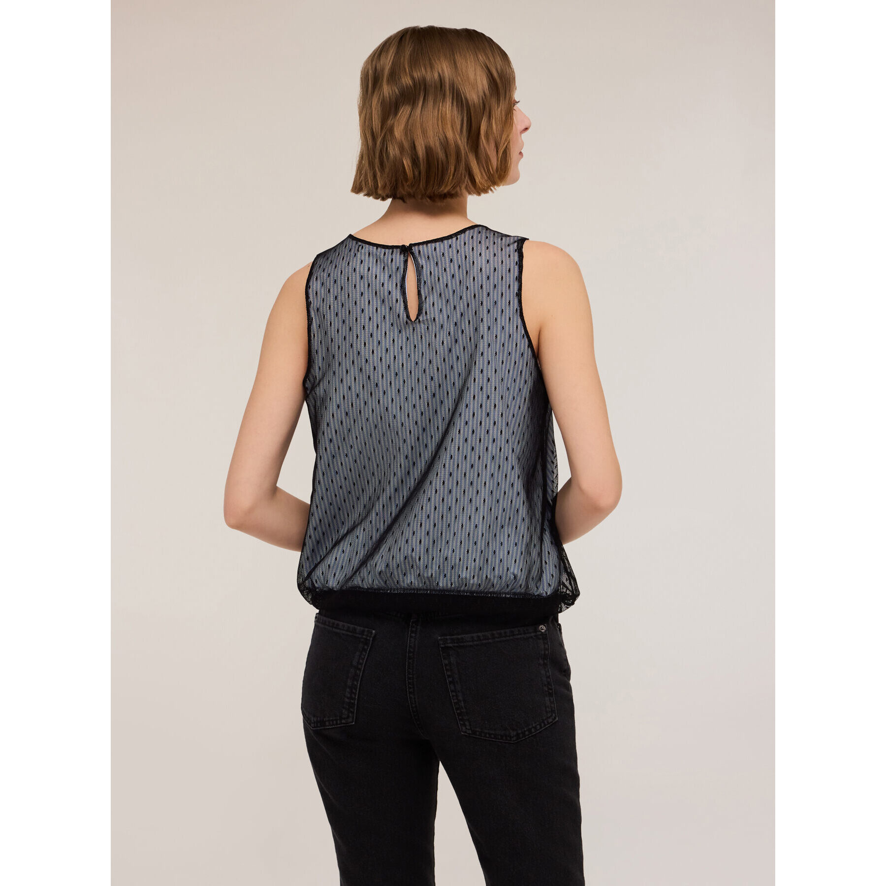 Motivi - Top in popeline a righe e tulle plumetis - Azzurro