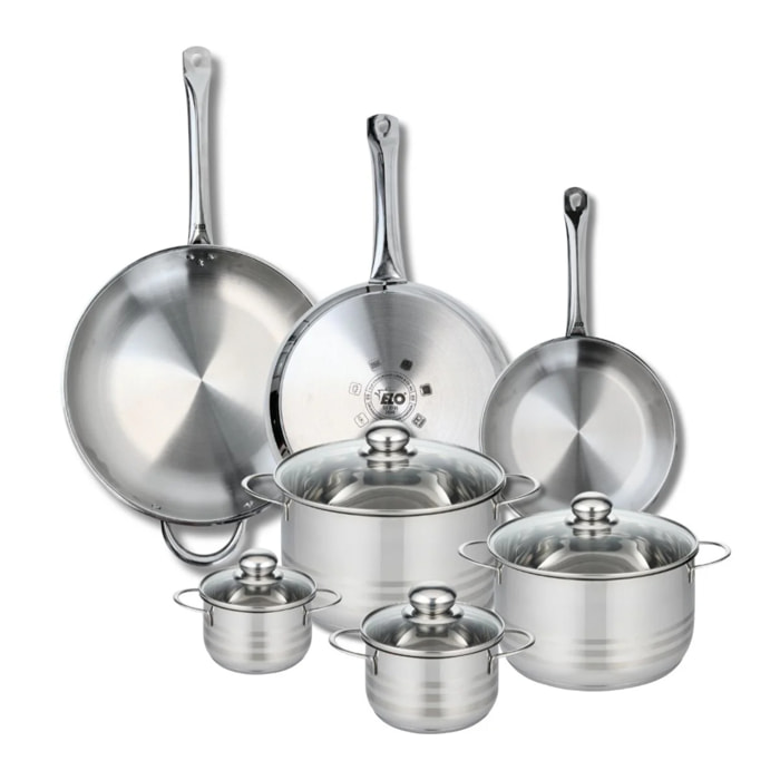 Ensemble de 3 Poêles de cuisson 24, 28 et 32 cm et 4 faitouts 12, 14, 20 et 24 cm Elo Profi Brillant