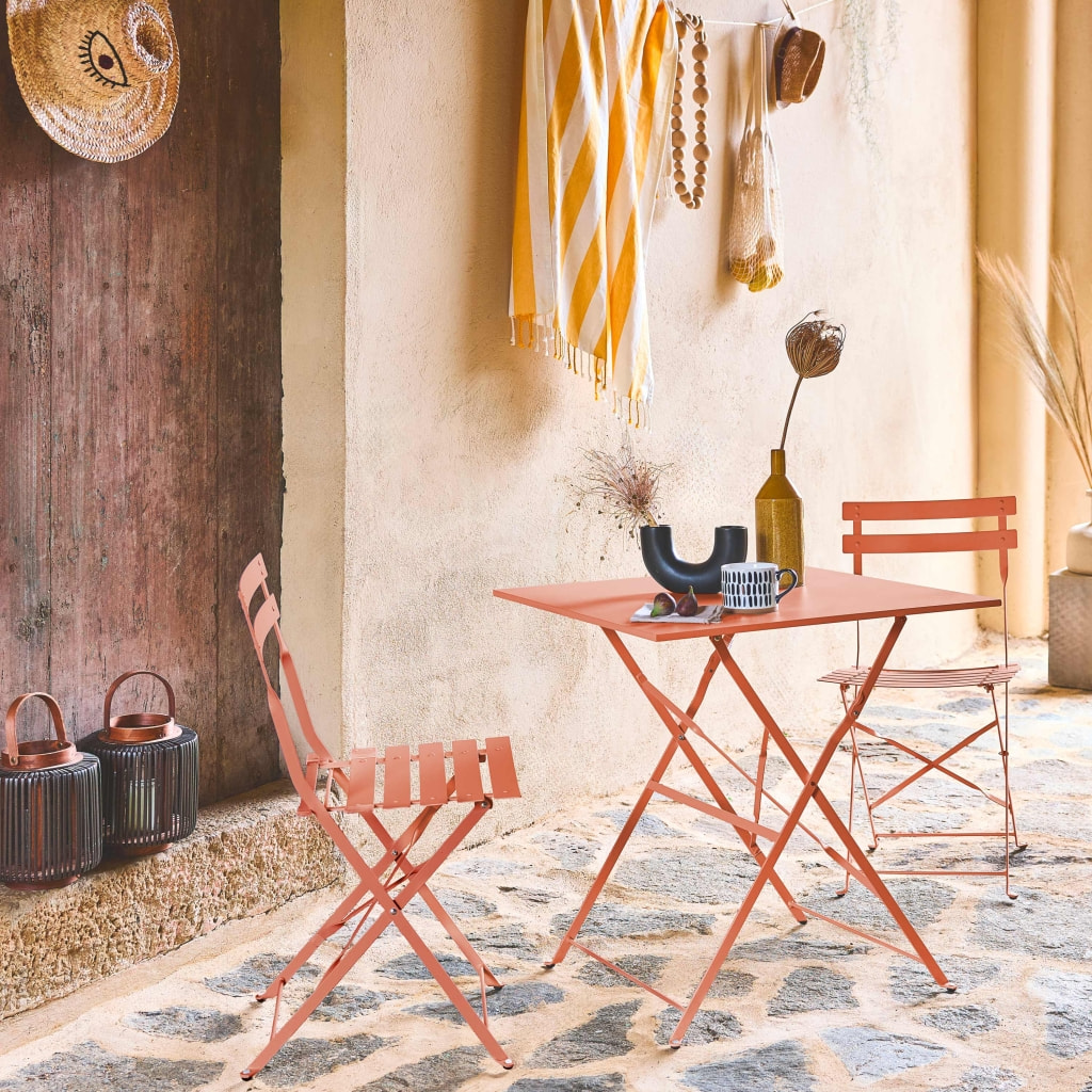 Table de jardin bistrot pliante métal + 2 assises EMILIA