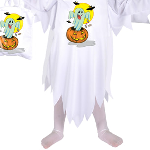 Costume Halloween Fantasmino Con Borsa Porta Dolcetti Bianco Bambino