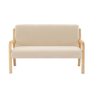Banquette scandinave enfant en bois et tissu bouclette beige 2 places
