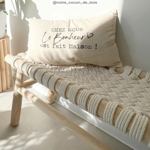 Banc 2 places 90 cm tressé en macramé et branche de teck - Kira