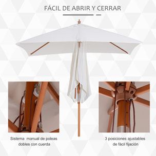 Sombrilla Ángulo Inclinable De Madera Bambú 2x1,5m Crema