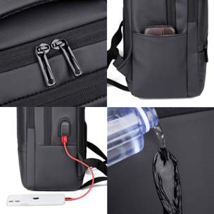 Zaino da viaggio altamente resistente e impermeabile con connessione USB. Imbottito e ventilato.