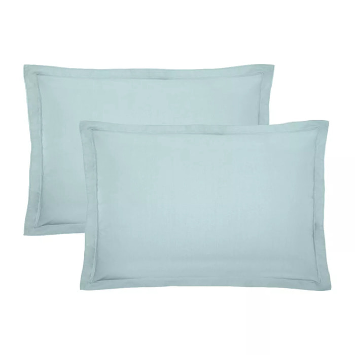 Lot de 2 taies percale de coton uni bleu La percale francaise bleu aqua