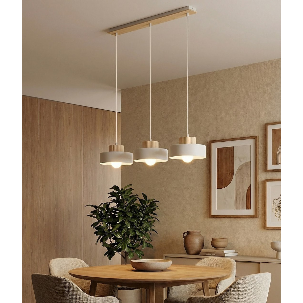 Lampada a sospensione KIVI in acciaio bianco opaco e legno