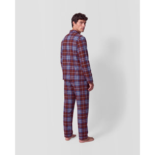 Pigiama lungo a camicia in cotone a quadri sauron bordeaux
