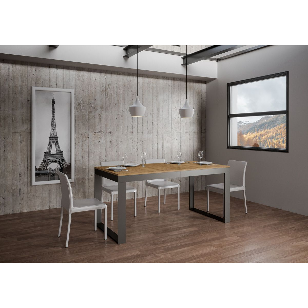 Mesa extensible 90x180/440 cm Tecno Evolution Roble Natural estructura Antracita