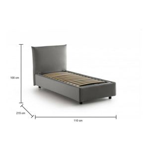 Letto singolo Clarissa, Letto contenitore con rivestimento in tessuto, 100% Made in Italy, Apertura frontale, adatto per materasso Cm 80x190, Grigio