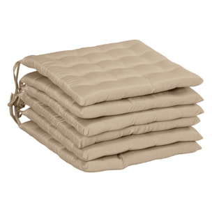 Juego de 6 Cojines para Sillas de Comedor, 40x40 cm, 6 Piezas, Cojines para Sillas de Jardín Acolchados con Cintas y Fundas Extraíbles, Caqui