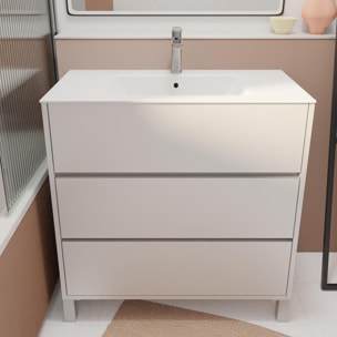 Pack Meuble Salle de Bains 80 cm Laqué Blanc, 3 tiroirs avec Vasque Céramique - XENOS