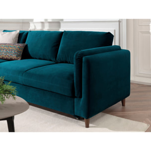 Brooke - canapé d'angle gauche - convertible avec coffre - 4 places - en velours - Bleu canard