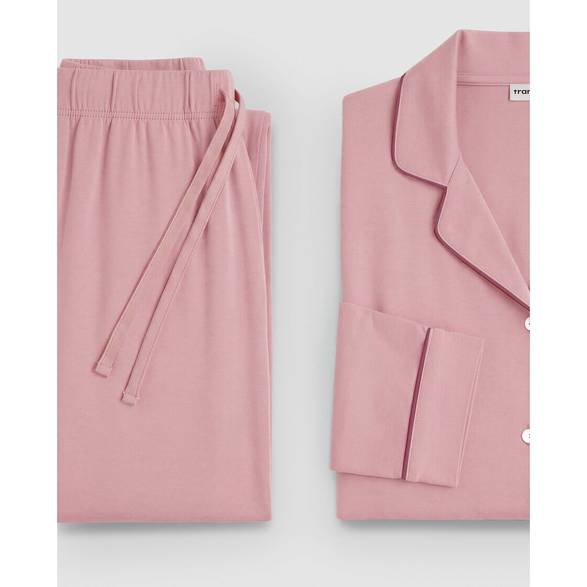 Pijama largo camisero algodón liso rosa