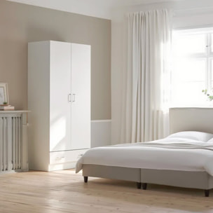 Armadio Con 2 Ante E 1 Cassetto Multiuso Armadietto Design Moderno Salvaspazio Con Ripiani Interni E Vano Contenitore 79.4 x 35.7 x 170.4 Cm Bianco