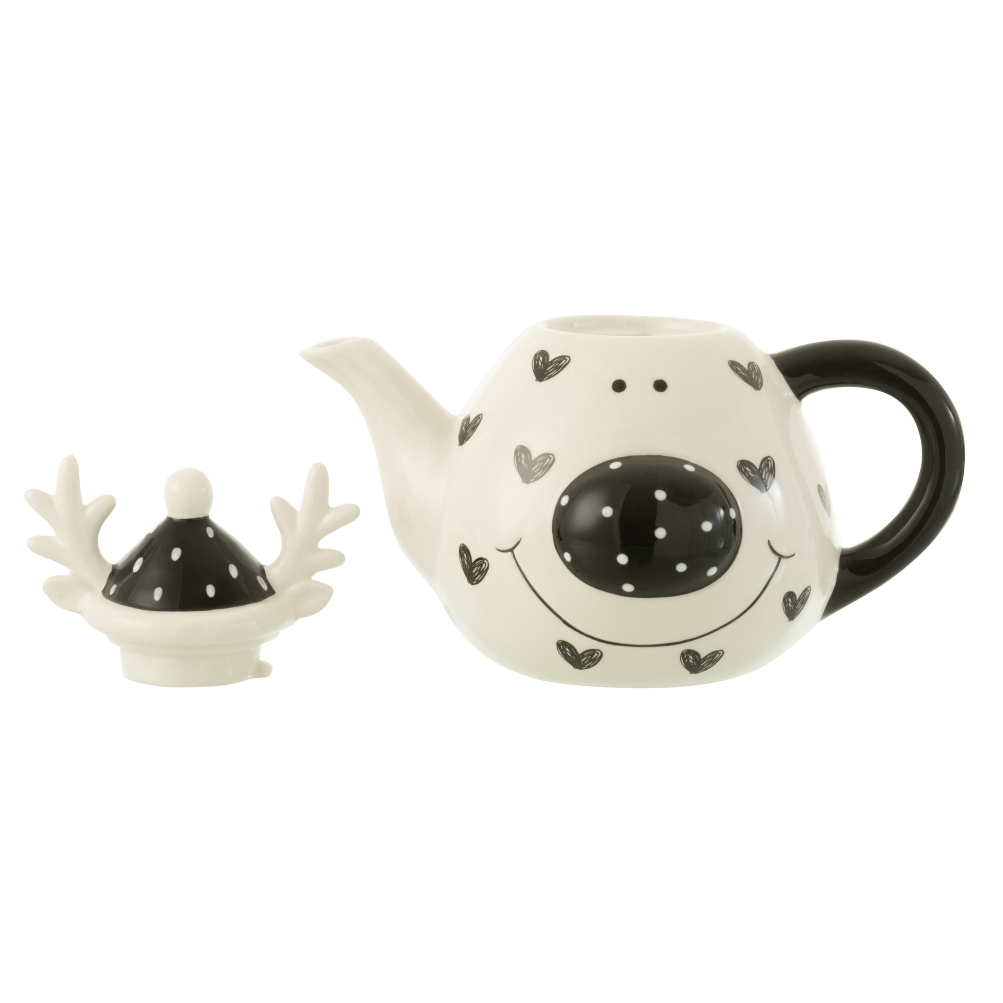 J-Line tasse + théière Elan Coeur Dolomiet  - porcelaine - noir/blanc