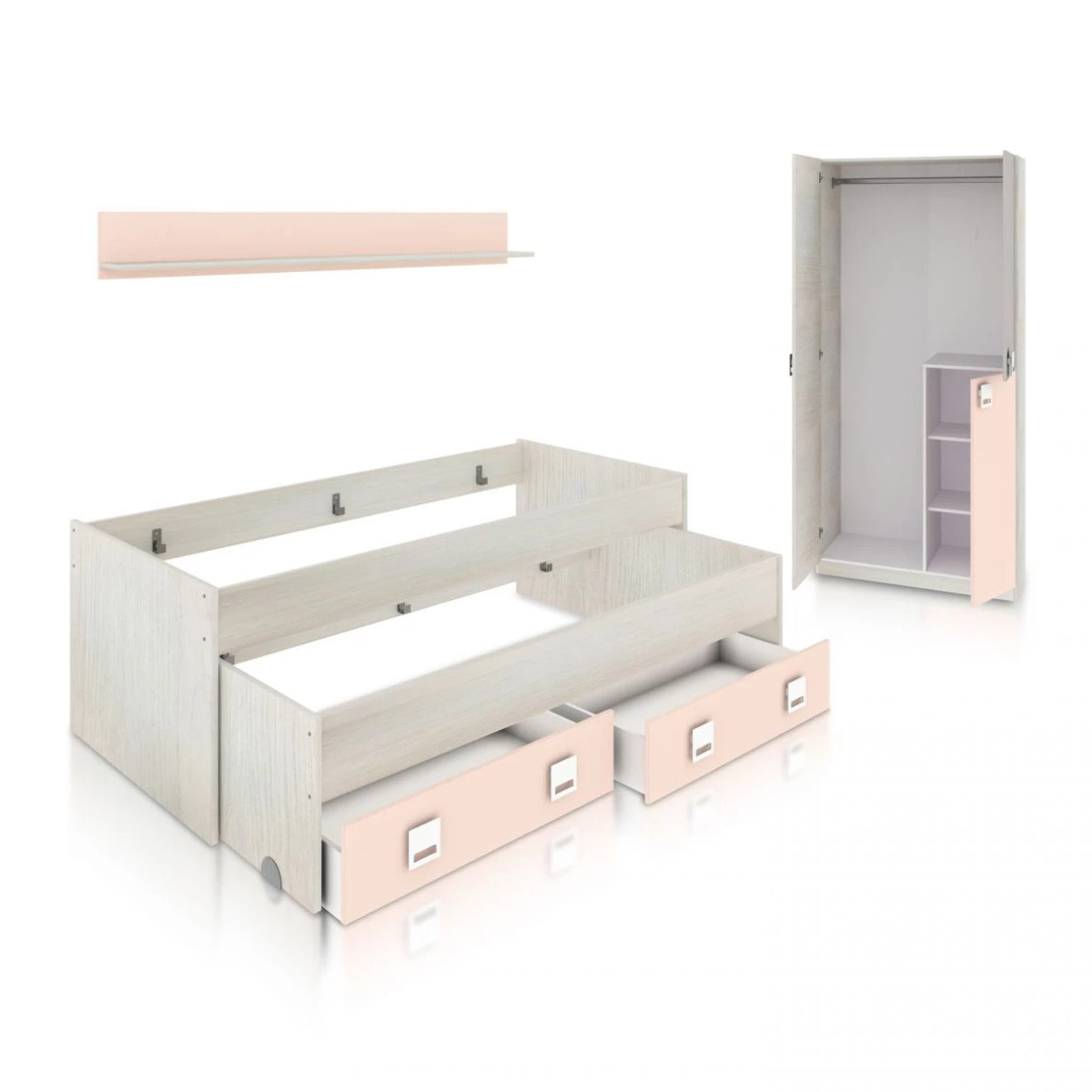 Dormitorio juvenil Kenia Plus Blanco Alpes - Rosa y Gris