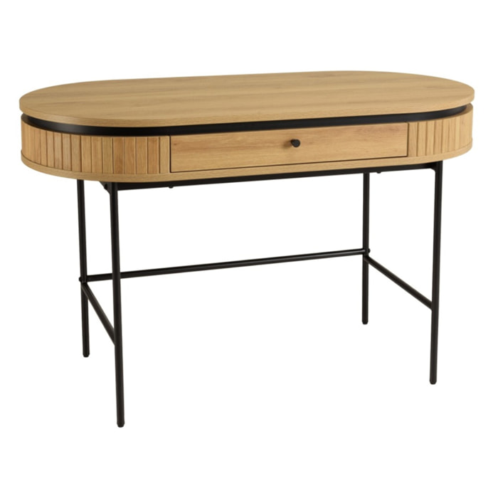 ETHAN - Bureau arrondi couleur naturelle 1 tiroir pieds métal noir