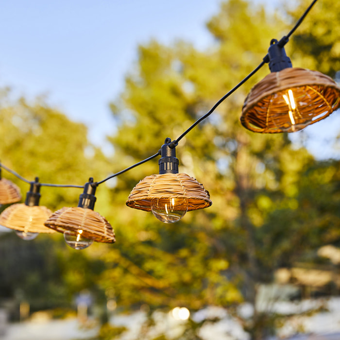 Guirlande lumineuse extérieur 20 boules effet rotin tressé style bohème LED blanc chaud COTTAGE 9m