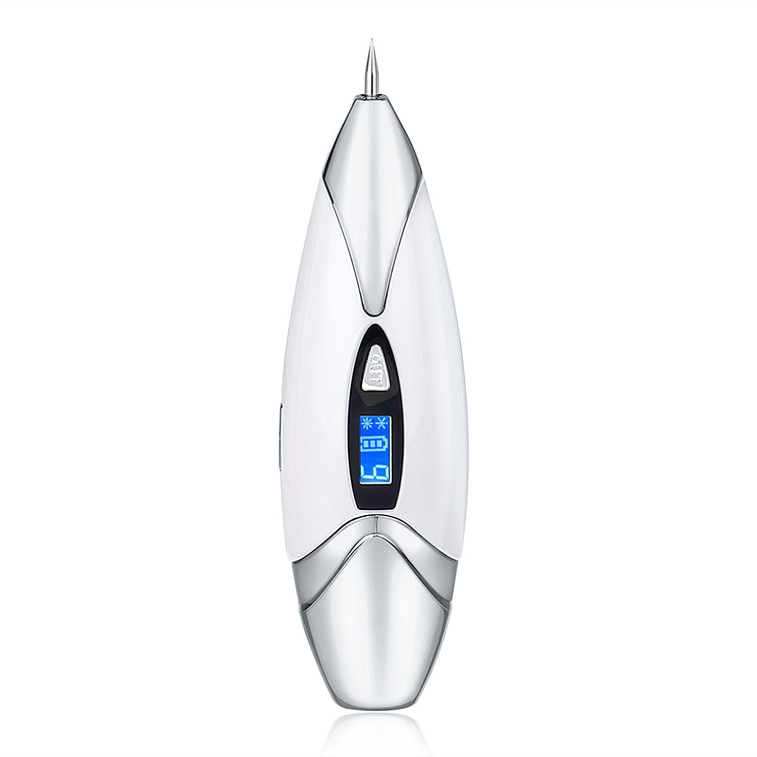 Penna elettrica per rimuovere le imperfezioni della pelle (nevi, macchie, verruche, lentiggini, ecc.). Con batteria ricaricabile e 9 livelli di intensità. Include 10 aghi sottili e 1 spesso.