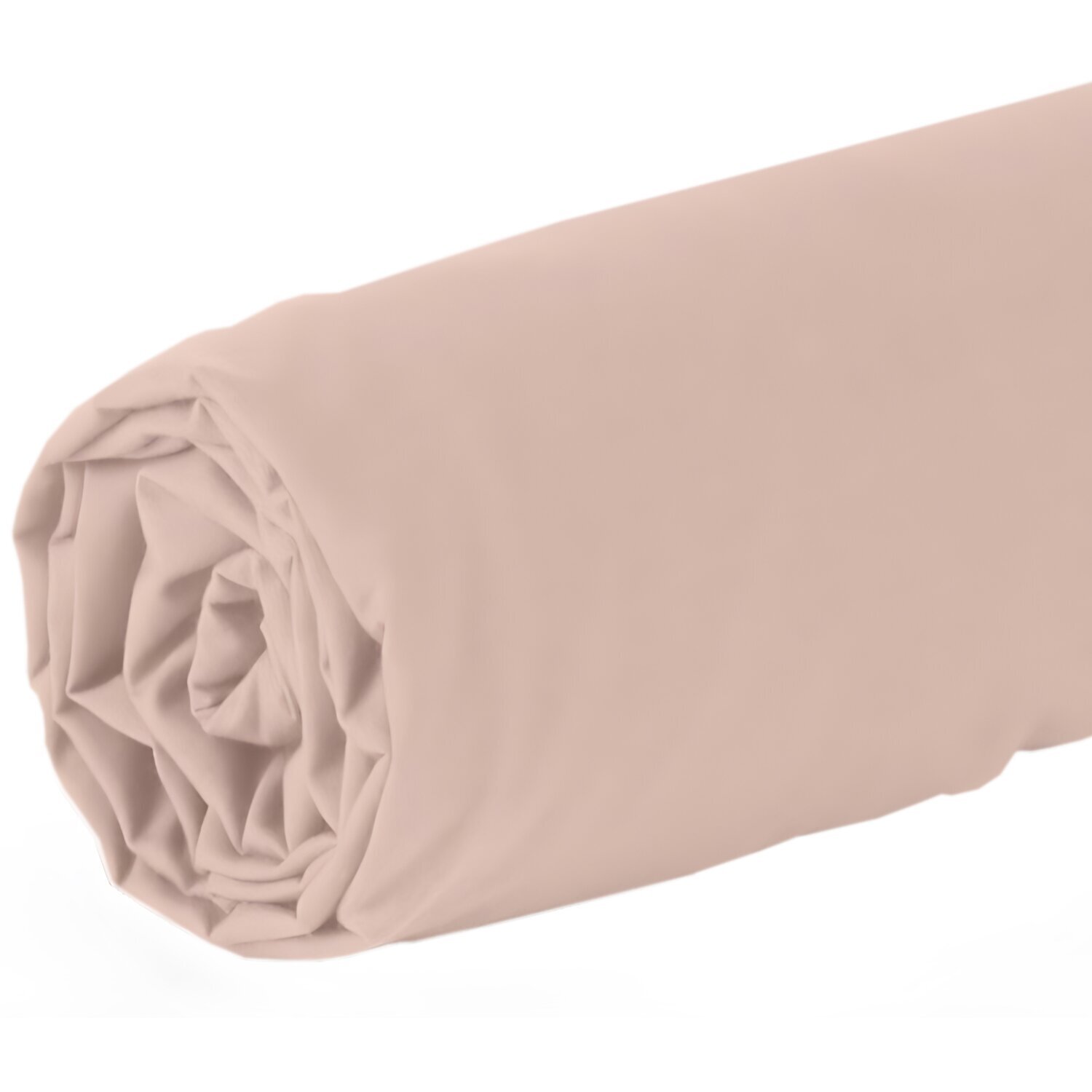 Drap housse 2 pers uni en coton et bambou - rose poudré
