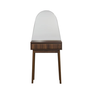 Coiffeuse décor bois LINEAR miroir arrondi 1 tiroir 60 cm. façade striée. Noyer