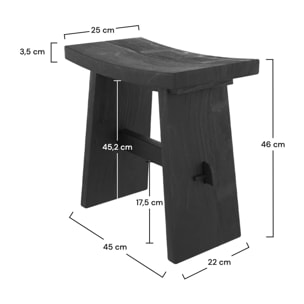 Tabouret en bois de teck recyclé peint en noir - Eka