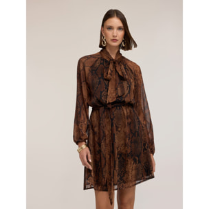 Motivi - Vestido corto drapeado con estampado de pitón - Marrón
