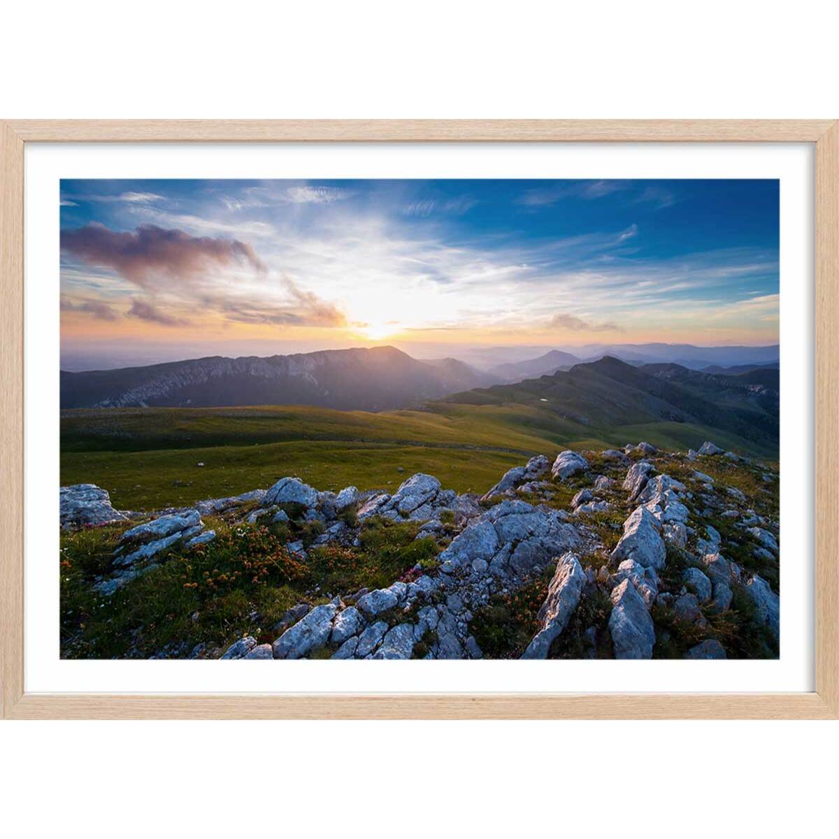 Affiche au sommet du mont chiran Affiche + cadre en bois - Chêne