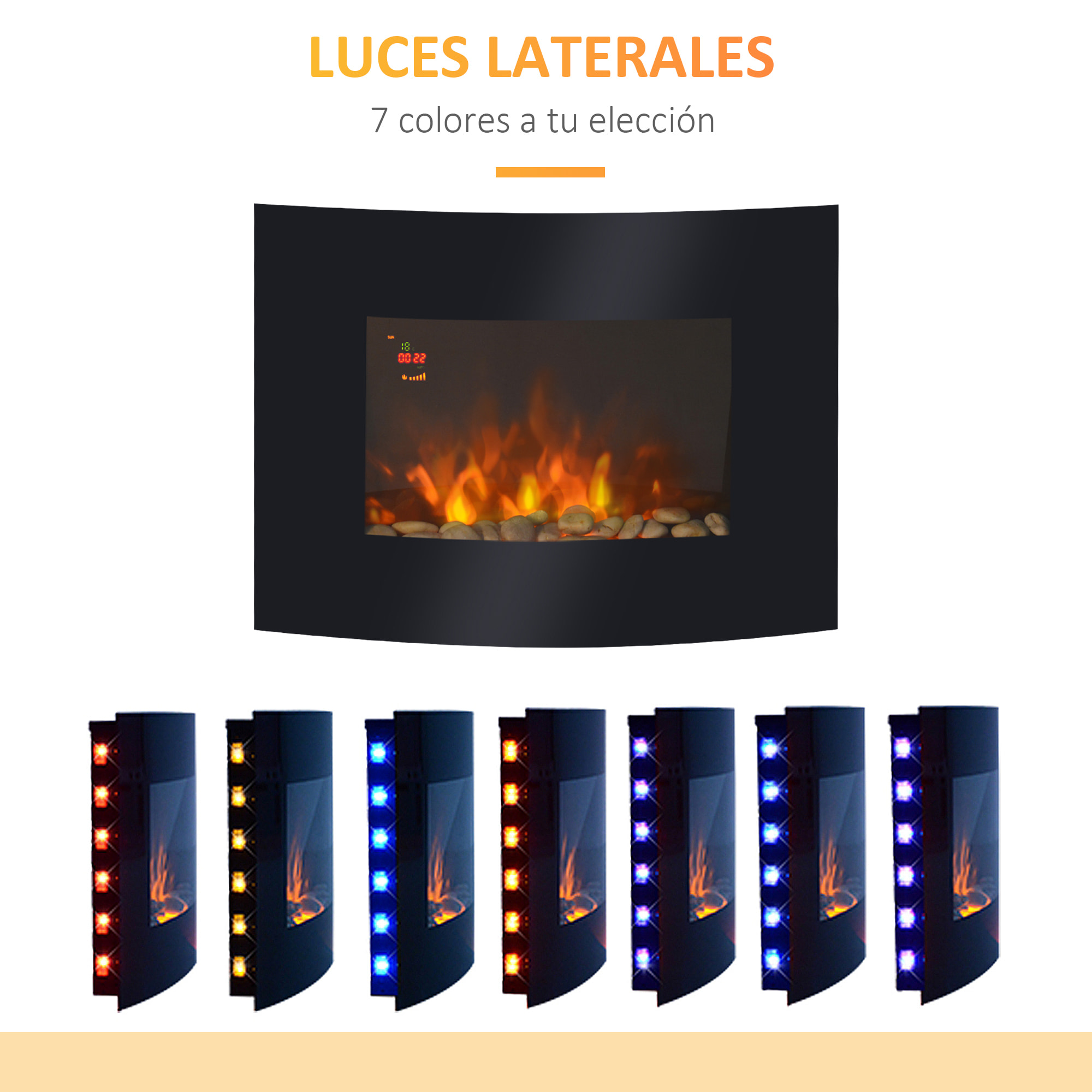 Chimenea Eléctrica de Pared Calefactor Estufa Eléctrica 900/1800W 65x11.4x52cm