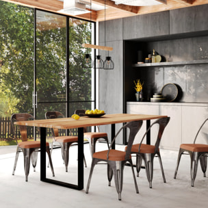Lot de 2 chaises en métal gris et cuir synthétique marron - Charly