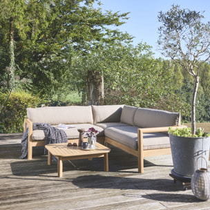 Salon de jardin d'angle en acacia 5 places beige BURGOS. table carrée