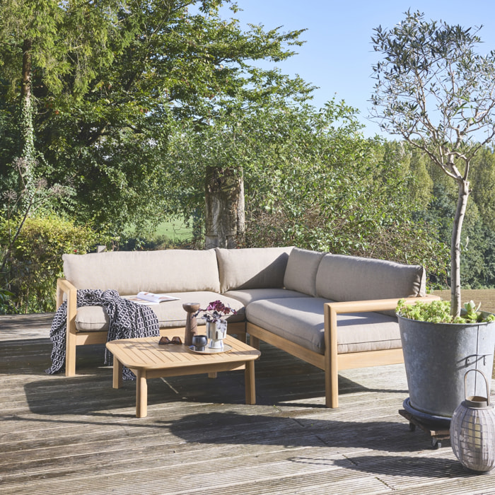 Salon de jardin d'angle en acacia 5 places beige BURGOS. table carrée