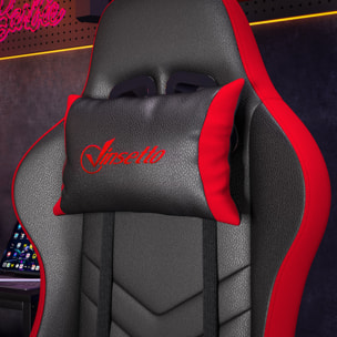 Silla Gaming Ergonómica Reclinable 135°, Silla Gamer Racing de Cuero PU con Soporte Lumbar, Altura Ajustable, Reposacabezas y Reposapiés Retráctil, para Oficina, Estudio, Negro y Rojo