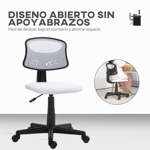 Silla de Oficina sin Brazos Silla de Escritorio Giratoria con Respaldo de Malla Transpirable Altura Ajustable Silla de Despacho Carga 120 kg Blanco