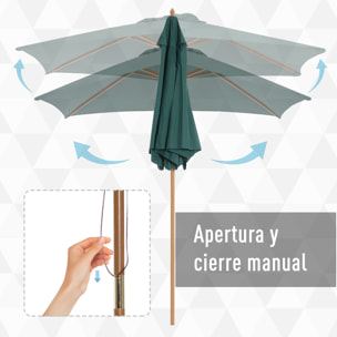 Sombrilla Parasol para Patio Mástil de Madera Φ2,5m Verde