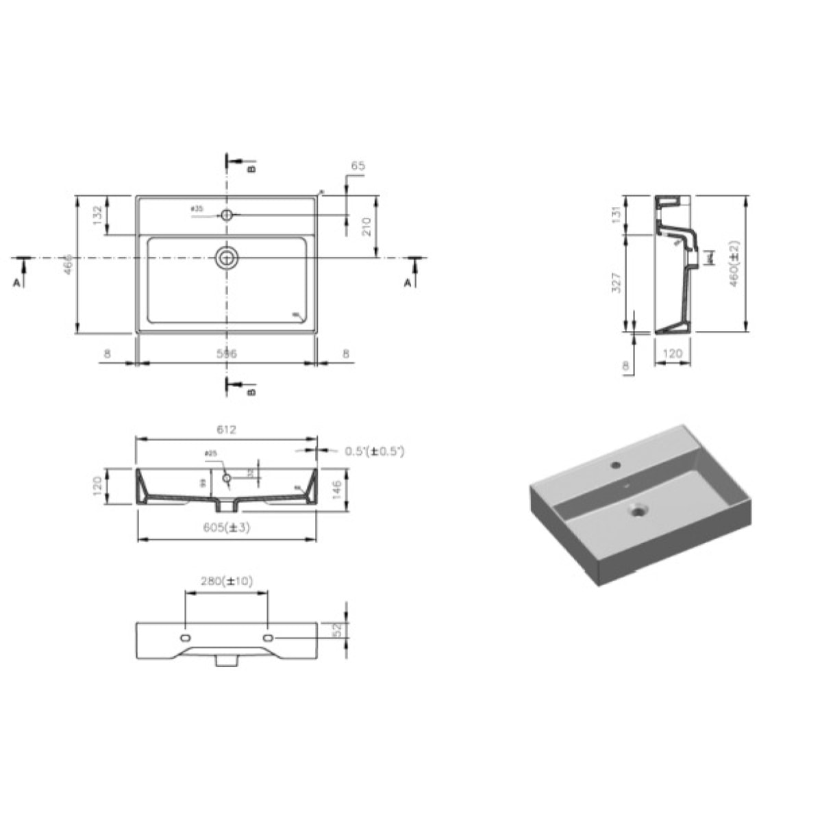 Lavabo rectangulaire noir mat SAT Infinitio 60,5x46,5 cm (SATINF6046BKM)