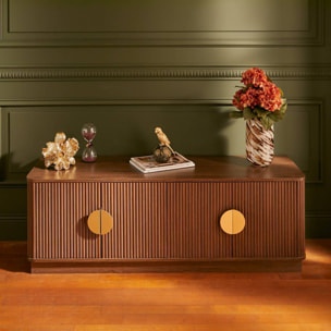 Meuble bas 4 portes 2 étagères Wany marron 140x40cm