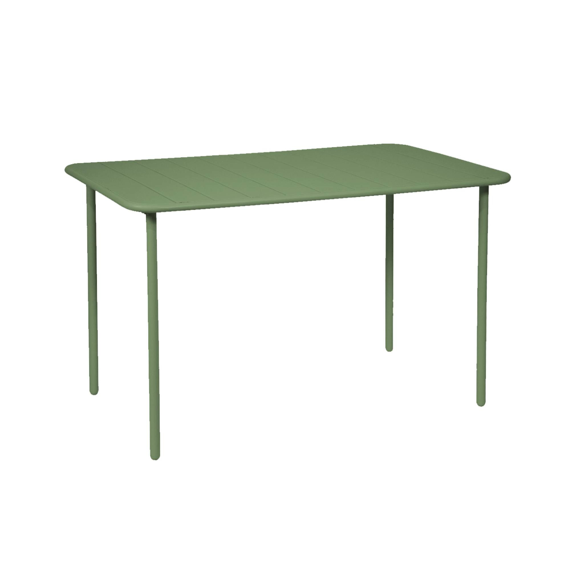 Table de jardin métal 4 places. vert. Amelia. 120x70cm. traitement antirouille. lattes et bords arrondis