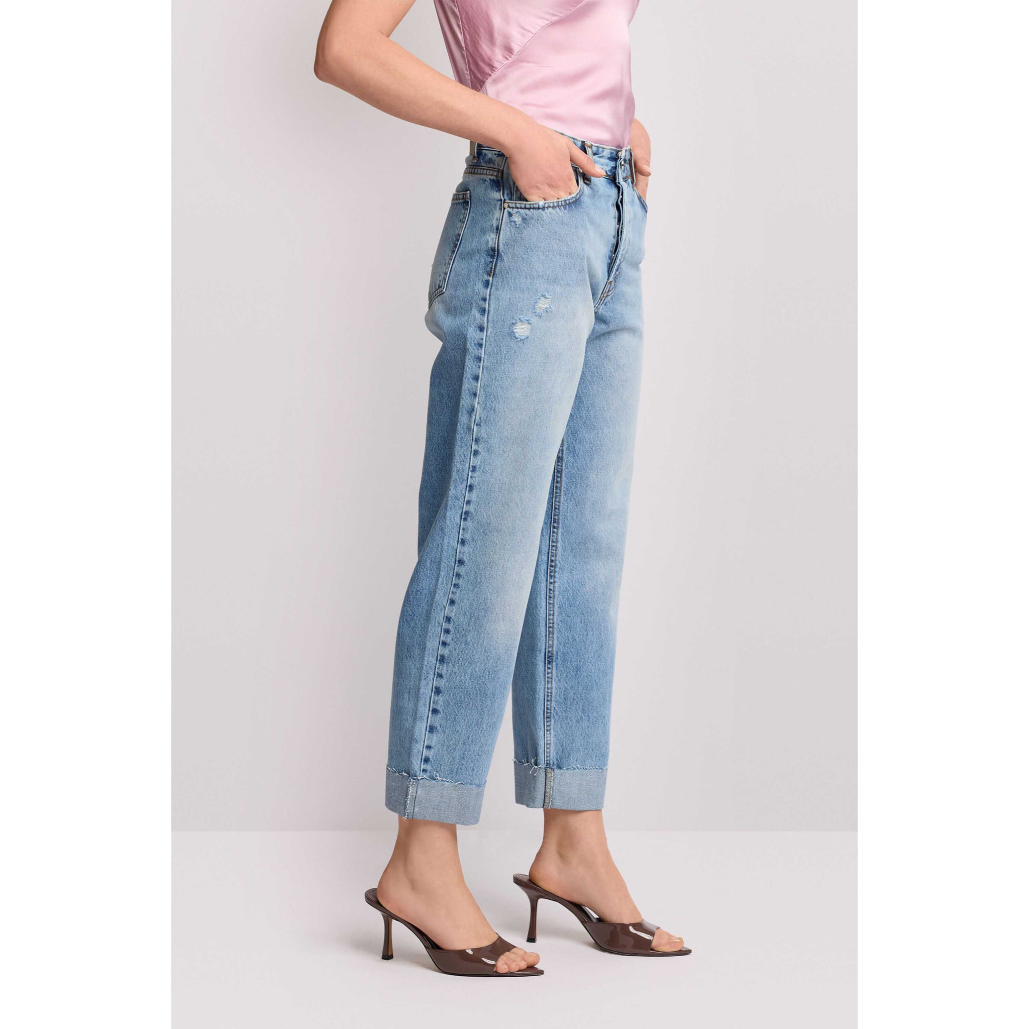 Kocca - Pantaloni in denim con risvolto Donna, Denim