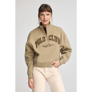Sudadera marrón claro con cuello alto y logo Established 2012 Polo Club