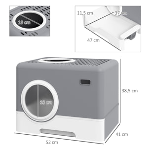 Arenero para Gatos Cubierto, Caja de Arena para Gatos con Bandeja Extraíble, Entrada Frontal y Salida Superior, Pala, Fácil de Limpiar, Antifugas, Gris