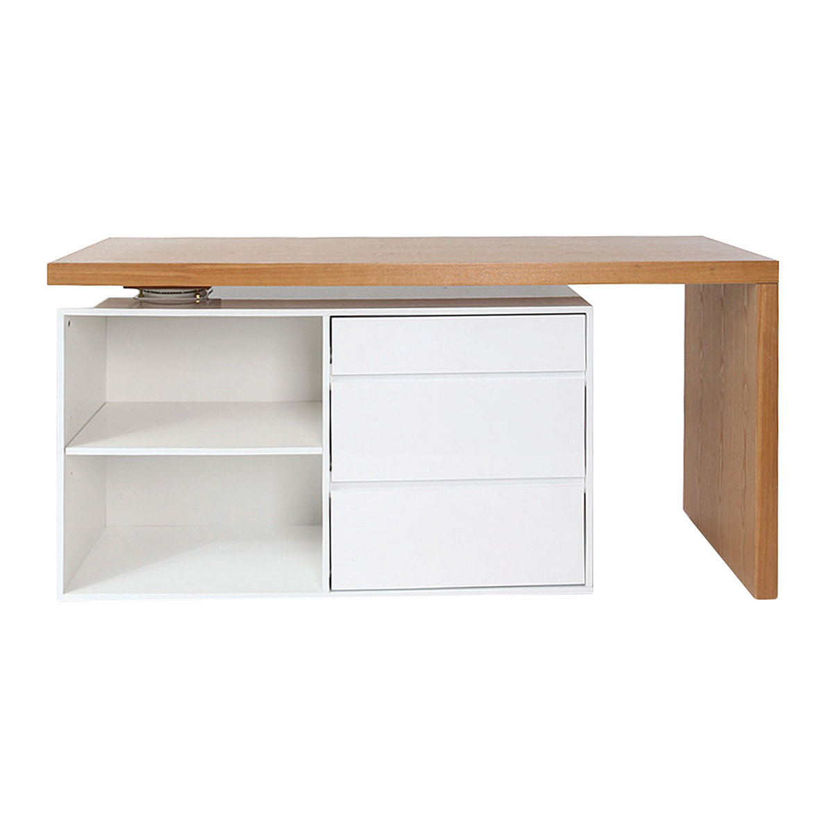 Bureau modulable design blanc brillant et bois clair frêne L160-235 cm NEW MAX