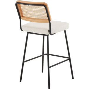 Lot de 2 chaises de bar en cannage et tissu bouclé, piètement noir - MUSE