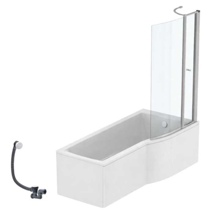Pack baignoire bain douche 170 x 80 cm droite Connect Air + tablier + pare bain avec volet + vidage Blanc