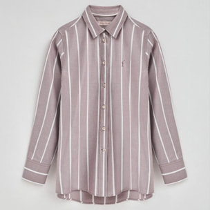 Camisa de rayas rosa taupe de corte relajado con logo Rigby Go