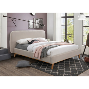 Lit double 140x190 cm en tissu gris/beige - Modjo