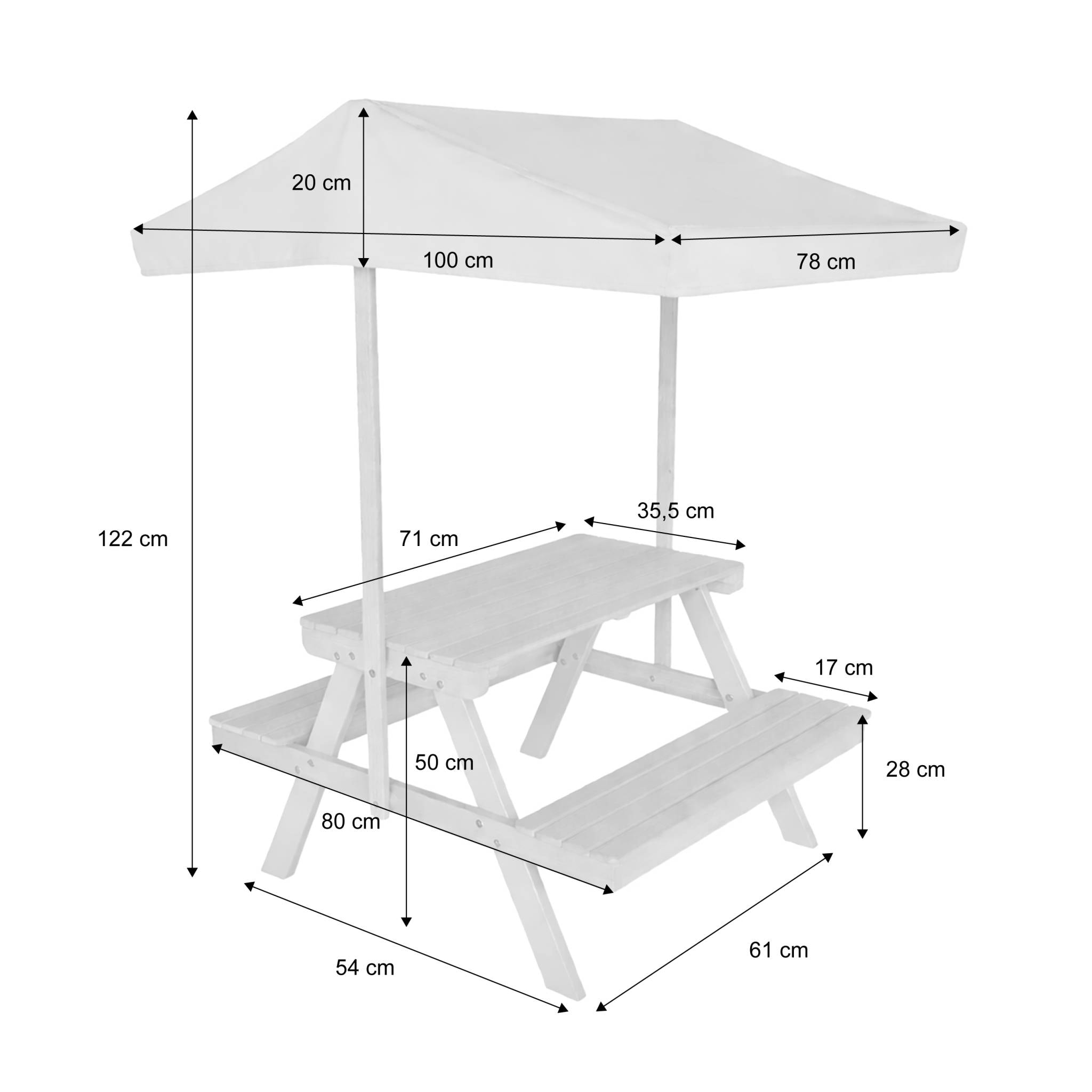 Table de pique-nique, salon de jardin enfant bois d'acacia avec parasol 2 places  JADE