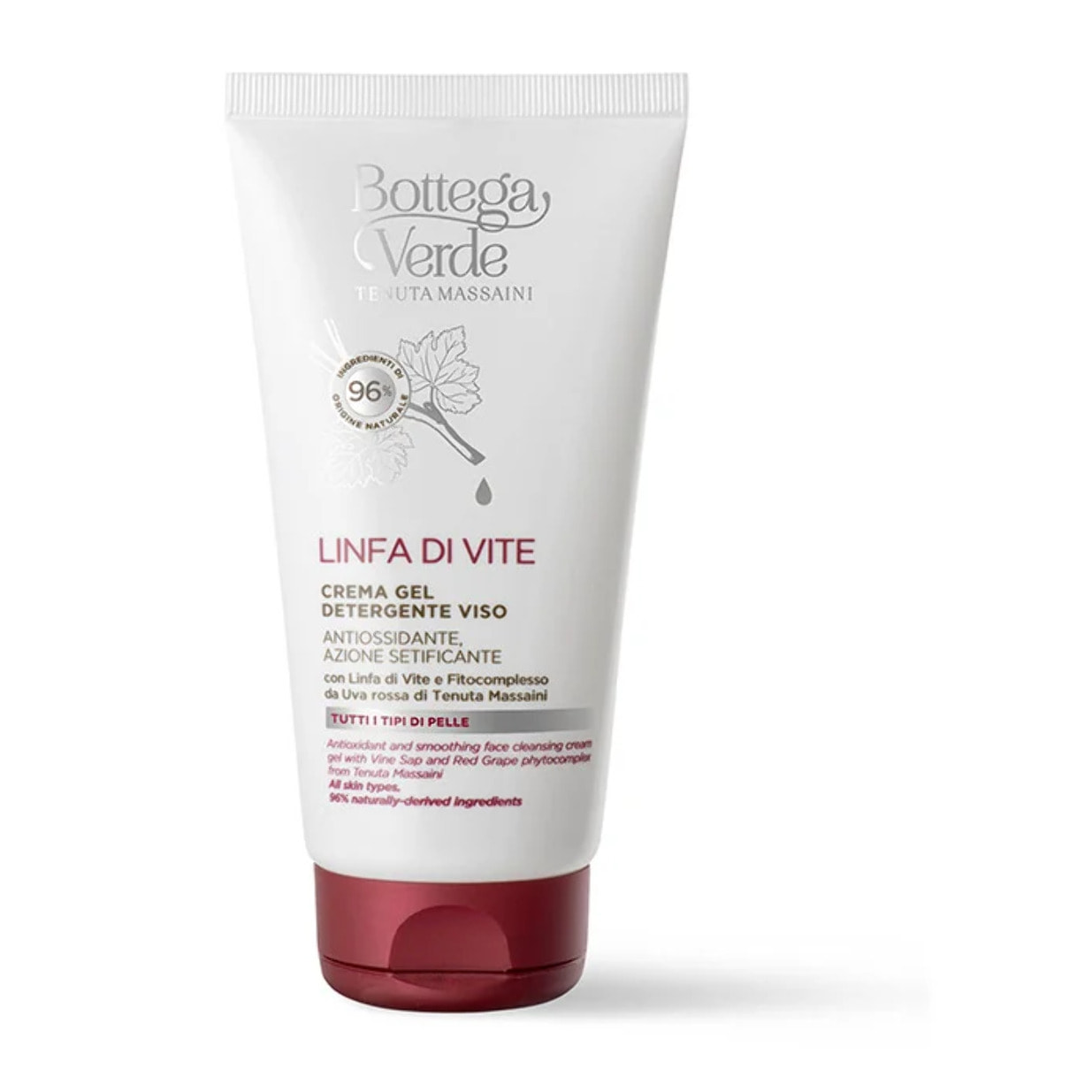 Linfa di Vite - Crema gel limpiador facial - con Savia de Vid y fitocomplejo de Uva roja de Tenuta Massaini (150 ml) - antioxidante, acción suavizante