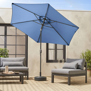 Parasol droit rond Ø300cm - Touquet Bleu grisé - mât central en aluminium orientable et manivelle d'ouverture